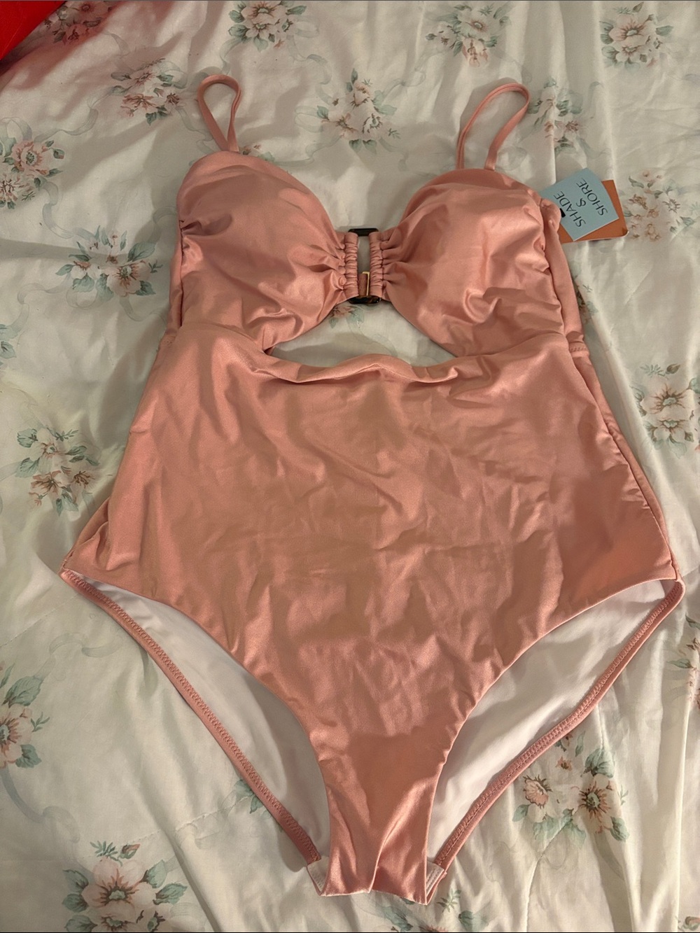 XL Pink Shimmer Swimsuit with Cutout Detail